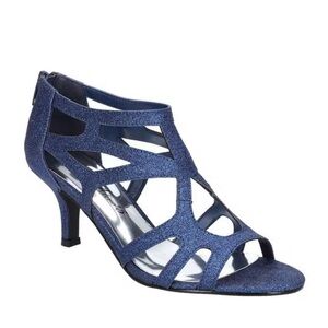 Easy Street Alive At 5 Strappy Flattery Zip Up Dress Heel Sandals Navy Glitter